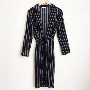 Black Belted Trench Jacket White Stripe